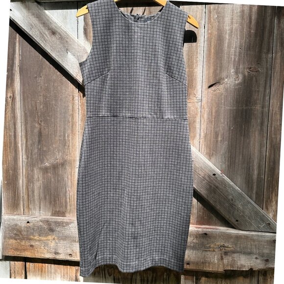 Margaret M Electra Gray Black Plaid Sleeveless Fitted Midi Dress Size Large - Picture 2 of 4